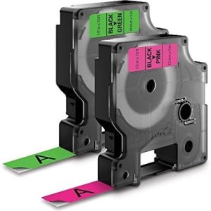 DYMO 12″ (12 mm) verde y rosa neón paquete de 2 cintas de etiquetas D1 para etiquetadora electrónica Dymo 3500 DYMO 12″ (12 mm) verde y rosa neón paquete de 2 cintas de etiquetas D1 para etiquetadora electrónica Dymo 3500