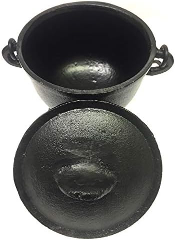 New Age Imports, Inc. Caldero de hierro fundido con asa y tapa, ideal para manchas, quemar incienso, fines rituales, decoración, decoración de