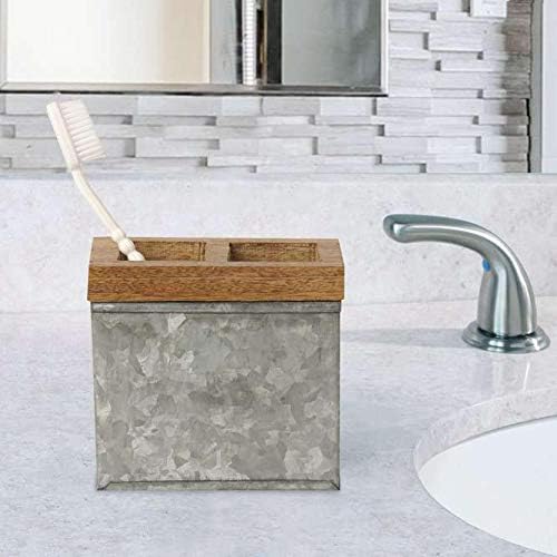nu steel Soporte para cepillos de dientes de baño y organizador de maquillaje en acero galvanizado y madera para baños y espacios de tocador