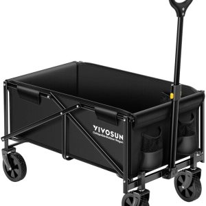 VIVOSUN Carro plegable plegable, utilidad al aire libre con ruedas todo terreno, mango ajustable, portavasos y bolsillos laterales, para campamento, VIVOSUN Carro plegable plegable, utilidad al aire libre con ruedas todo terreno, mango ajustable, portavasos y bolsillos laterales, para campamento,