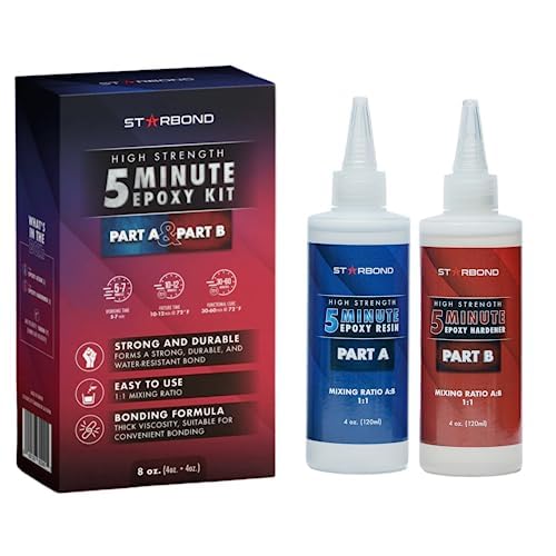 Starbond Adhesivo epoxi de 5 minutos, súper resistente y duradero, resistencia al cizallamiento de 1900 libras, relación 11 mezcla instantánea,