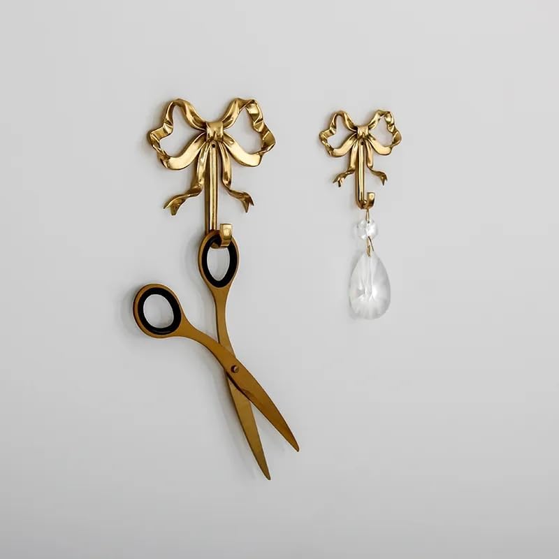 Gancho de ropa nórdico retro dorado para dormitorio, porche, baño, decoración de lujo, latón macizo, gancho de pared con forma de lazo (más grande)