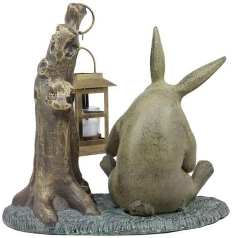 Ebros Gift Verdi – Libro de lectura de conejo caprichoso de aluminio verde de medianoche, estatua de linterna de vela de 10 pulgadas de alto,