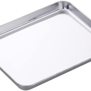 TUPMFG Hojas para hornear de acero inoxidable bandeja antiadherente de metal para galletas  Molde rectangular para tartas para cocina y horno (plata) TUPMFG Hojas para hornear de acero inoxidable bandeja antiadherente de metal para galletas  Molde rectangular para tartas para cocina y horno (plata)