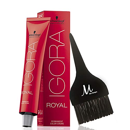 Schwarzkopf Igora Royal 7-0 – Tinte permanente para el cabello rubio medio y cepillo de tinte M Hair Designs (paquete de 2 artículos)