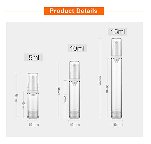 10 botellas transparentes sin aire, rellenables, de plástico transparente, sin aire, bomba de loción sin aire, recipiente al vacío, difusor de