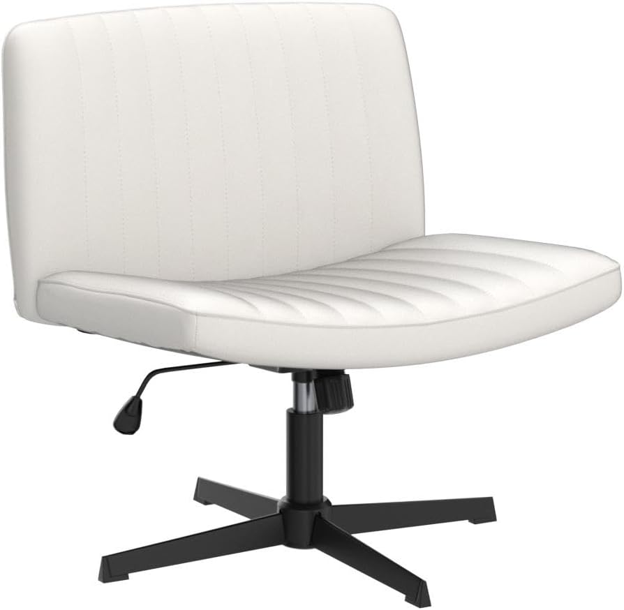 Pvillez Silla de escritorio de oficina sin ruedas, de piel sintética, sin brazos, silla de escritorio para oficina en casa, asiento ancho, silla de