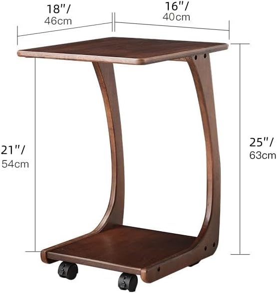 COZYMATIC Emerson – Mesa auxiliar de madera maciza con ruedas giratorias, mesa auxiliar en forma de C, mesa de bandeja de TV, mesa de sofá que se