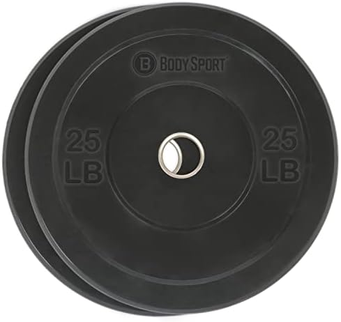 Body Sport 2 Rubber Olympic Bumper Plate Plate Set  Bumper Weight Plates  Set of Free Weights for Strength Training  Impact Absorbing Bumper Plates