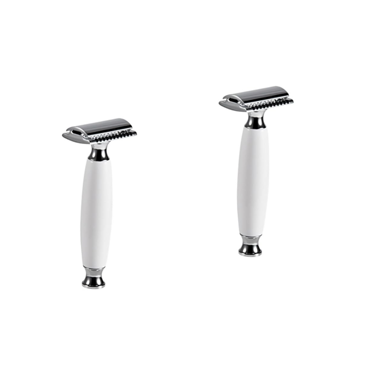 minkissy 2 unids Afeitadora Doble Seguridad Navaja Doble Cuchillas de afeitar Máquina de afeitar de acero inoxidable Maquinilla de afeitar de mango