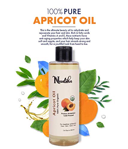 Aceite orgánico de albaricoque de 7.4 fl oz, aceite portador de albaricoque orgánico puro prensado en frío del USDA para piel, cabello, cara,