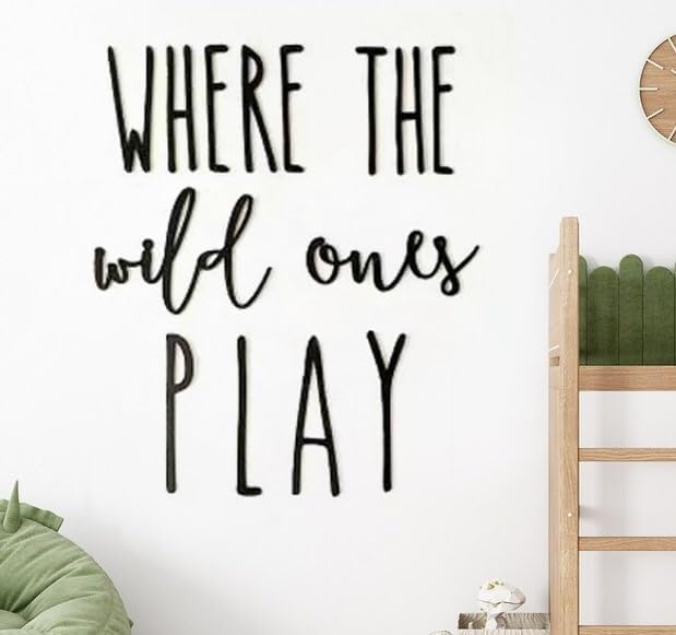 Decoración de pared para sala de juegos, 23 pulgadas XL con texto en inglés Where The Wild Ones Play (Where The Wild Ones Play)