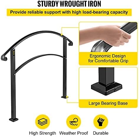 Happybuy Pasamanos para escalones al aire libre, barandilla de escalera para exteriores de 1 o 5 escalones, pasamanos de hierro forjado negro,