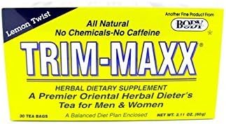 Trim-Maxx Lemon Twist Suplemento dietético de hierbas totalmente natural sin productos químicos sin cafeína 30 bolsas de té