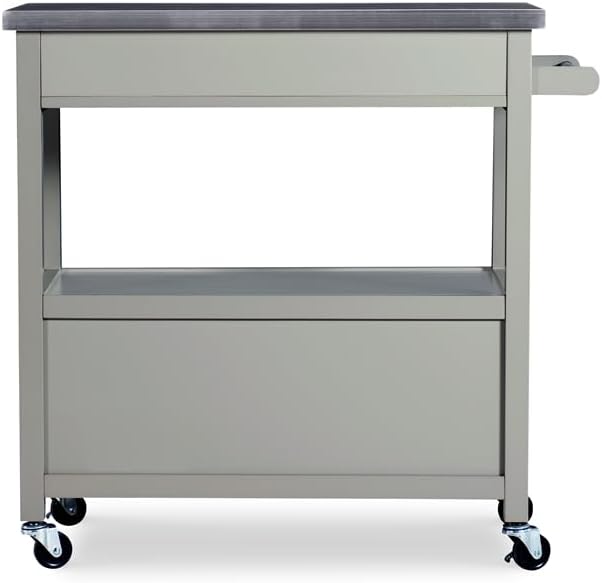 Riverbay Furniture Carrito de isla de cocina de microondas con tapa de acero inoxidable de madera de pino en gris