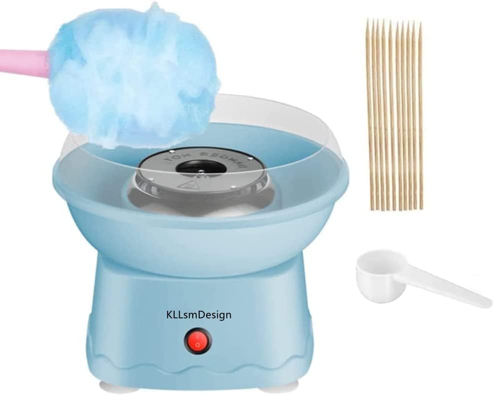 KLLsmDesign Máquina de algodón de azúcar para niños, máquina eléctrica portátil de algodón de azúcar con 10 conos reutilizables y cuchara de azúcar