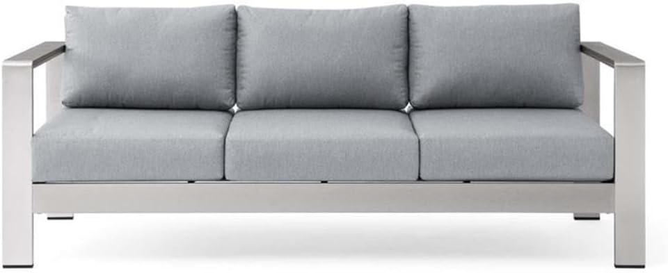 Modway Sofá de aluminio y tela para patio al aire libre Shore en platagris