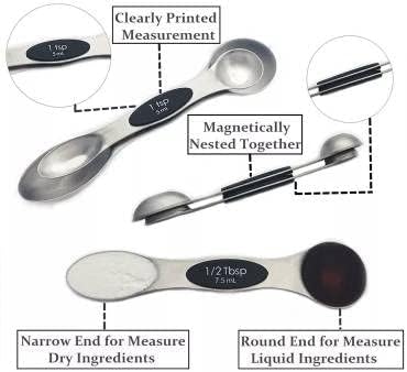 SOL – Juego de utensilios de cocina de acero inoxidable, cucharas medidoras magnéticas de acero inoxidable, juego de 7 piezas con cucharas medidoras