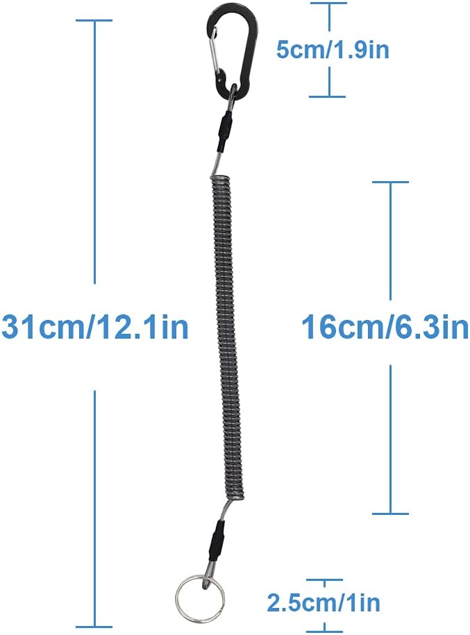 Lix&Rix Cordones elásticos en espiral para llaves, kayak, equipo de pesca, alicates, herramientas, negro, azul, verde, rojo, amarillo, plata, 46
