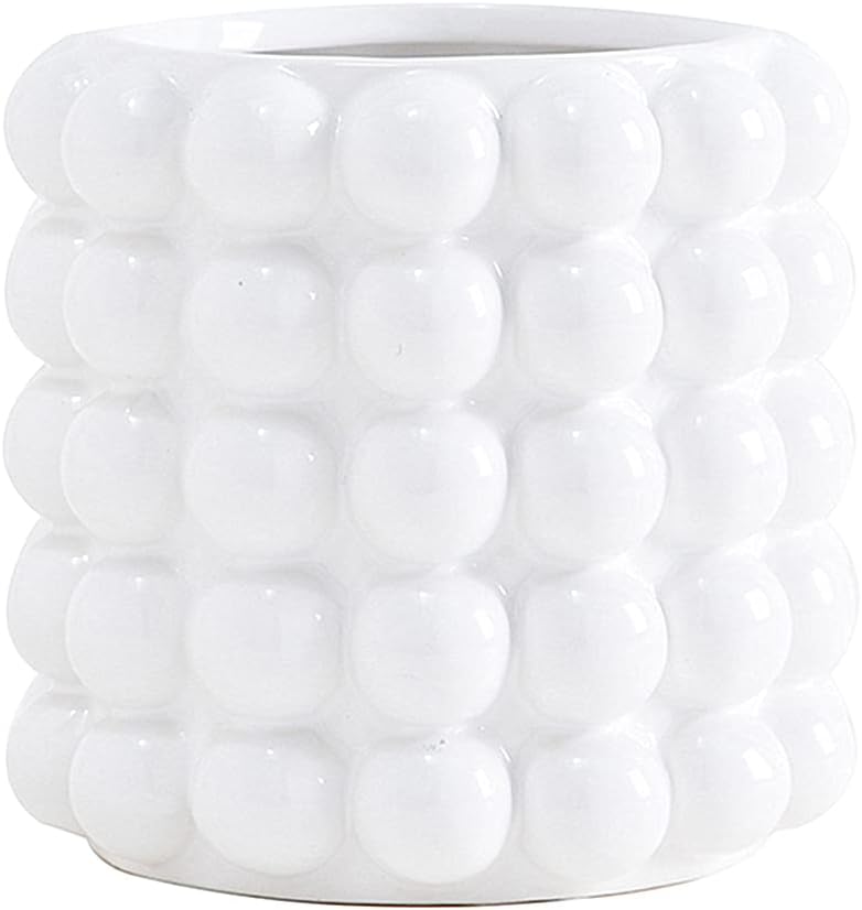 Anding Jarrón blanco. Flores. Jarrón de cerámica blanca para decoración del hogar. Jarrón de hierba de las pampas. Florero bohemio. Jarrón moderno.