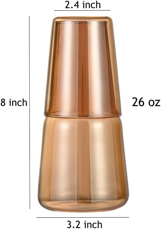 Sizikato Jarra de agua de vidrio de borosilicato ámbar de 26 onzas con vaso de cristal.