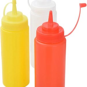 Botellas de plástico de 3 colores para salsa exprimible con tapas de boquilla, dispensadores de botellas de condimentos reutilizables para mostaza, Botellas de plástico de 3 colores para salsa exprimible con tapas de boquilla, dispensadores de botellas de condimentos reutilizables para mostaza,
