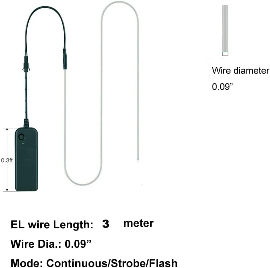 Cable El de color rojo, 9.8 pies  9.8 ft de luz de neón con paquete de baterías, alambre electroluminiscente brillante de neón para fiestas,