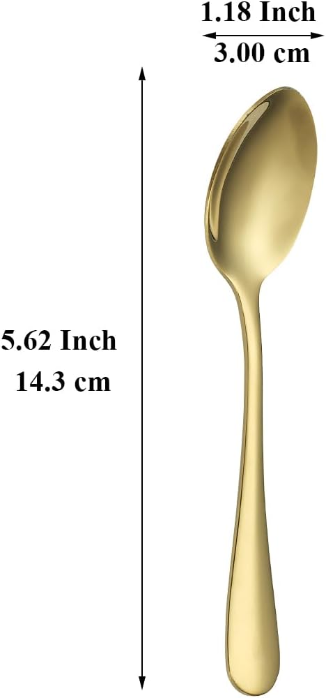 12 cucharaditas doradas, acero inoxidable chapado en titanio dorado, cuchara de té de 5.5 in, cubiertos para té, café, pasteles, postres, ensaladas,
