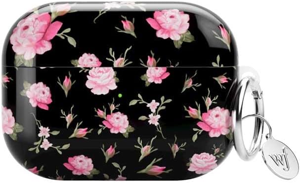 Wildflower Fundas – Funda para AirPods Pro Gen 2 con diseño floral negro y rosa, compatible solo con Apple Airpods Pro Gen 2  Linda, moderna,