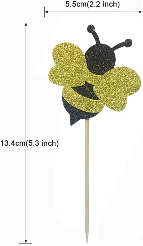 Morndew 24 adornos para cupcakes de abejorros con purpurina para fiestas temáticas de abejas, revelación de género, baby shower, fiesta de
