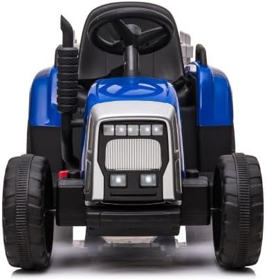 Tractor de paseo para niños con remolque, 12 V, divertidas luces LED, audio USB, música, cambio de 3 velocidades y cinturón de seguridad, perfecto