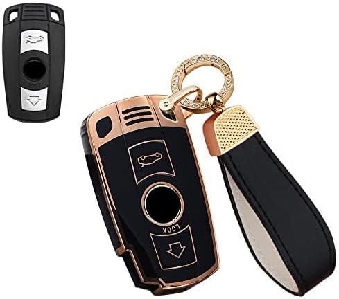 SANRILY Golden-Edge – Funda para llavero de 2 botones para BMW F30 E90 E60 E70 E87 3 5 6 Series M3 M5 X1 X5 X6 Z4 Accesorios Funda de TPU sin llave