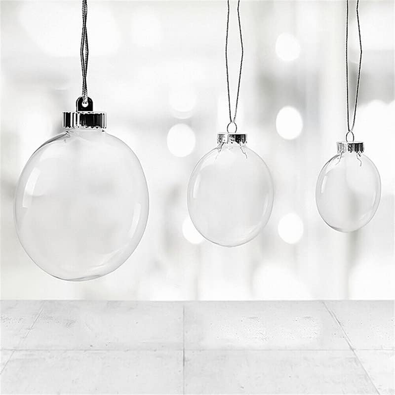 10 bolas de adorno rellenables de plástico transparente, bolas rellenables de disco plano transparente, adornos de bola de árbol de Navidad