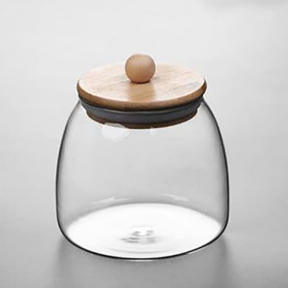 Caja de vidrio con tapa de madera, tarro de almacenamiento de vidrio para café, especias, frijoles y despensa de alimentos (22 oz (22.0 fl oz))