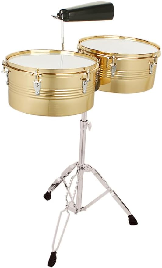 Lykos Percussion – Juego de batería Timbales de 13 y 14 pulgadas con soporte y cencerro (dorado)