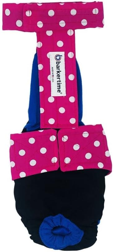 Pañal para perro de alta calidad, impermeable, a prueba de escapes, con lunares rosados sobre negro, talla M, sin agujero para la cola, fabricado en