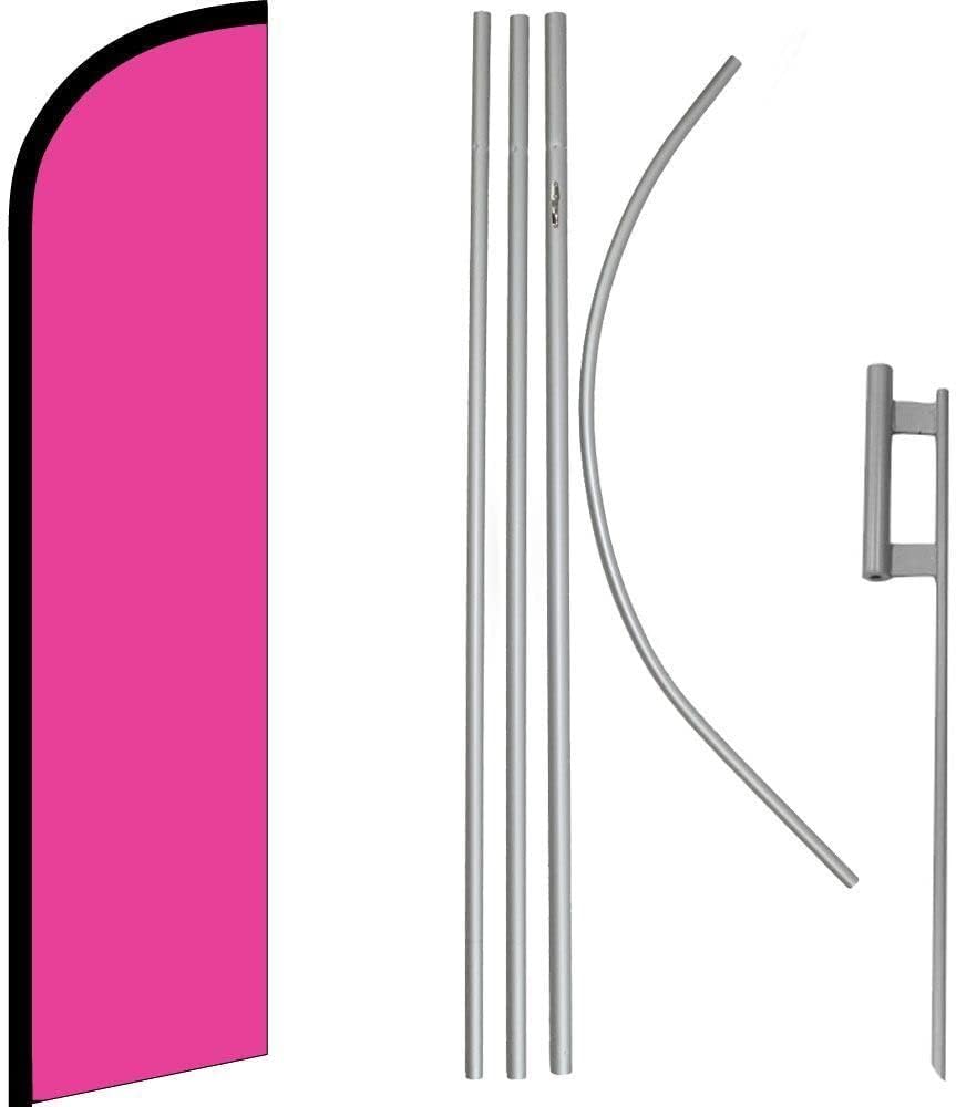 Premium Magenta Plain Solid Color Windless Flag & 16′ Flagpole KitGround