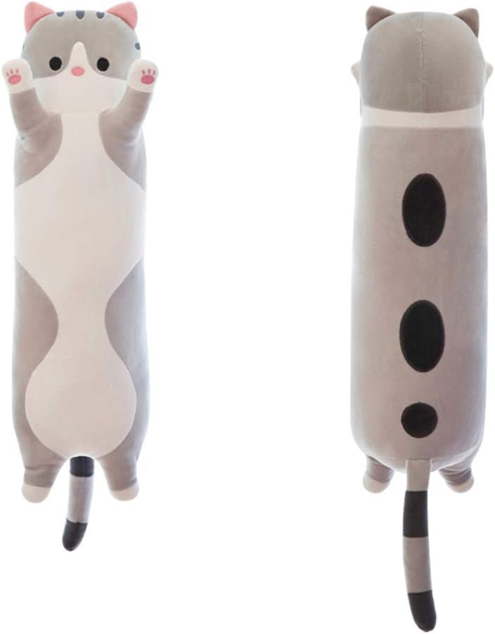 Shangman – Adorable almohada de peluche con diseño de gato de caricaturas, suave almohada larga para dormir, juguete, regalo para niños o novia,
