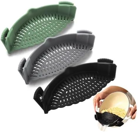 ENDEGOO – Colador de silicona y colador de pasta, colador ajustable de clip negro para ollas, sartenes y cuencos, colador de cocina para frutas y