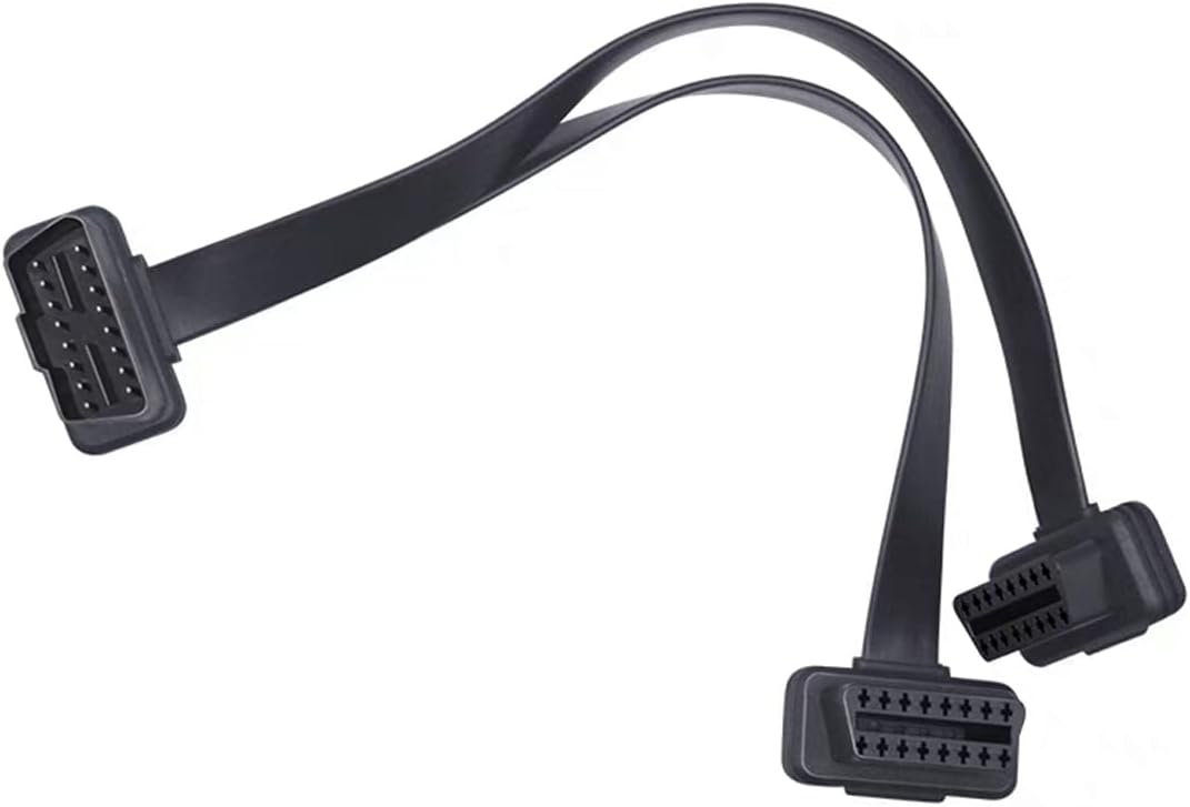 Halokny Cable divisor OBD2, OBD 2 OBD II 16 pines macho a 2 hembras ligero y delgado tipo plano flexible adaptador de cable Y (11.8 in1 pie)