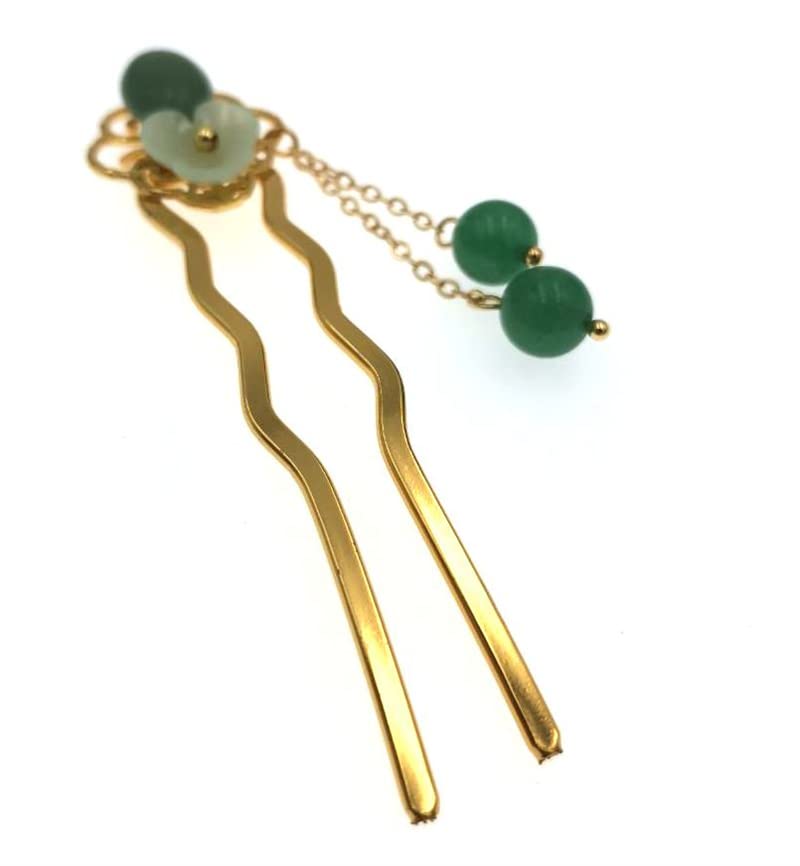 Pinzas para el pelo de flores de jade para mujeres y niñas, palillos retro Hanfu en forma de U, accesorios para la fabricación del cabello,