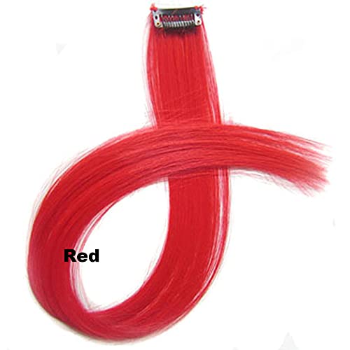 Extensiones de cabello lacio de 22 pulgadas, 12 piezas de extensiones de cabello sintético con clip para mujeres, niños y niñas, color rojo