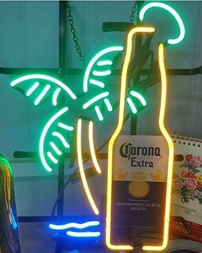 Letrero de neón de cristal real loro palmera árbol marco de metal 42X32CM decoración luz cerveza bar pub garaje habitación