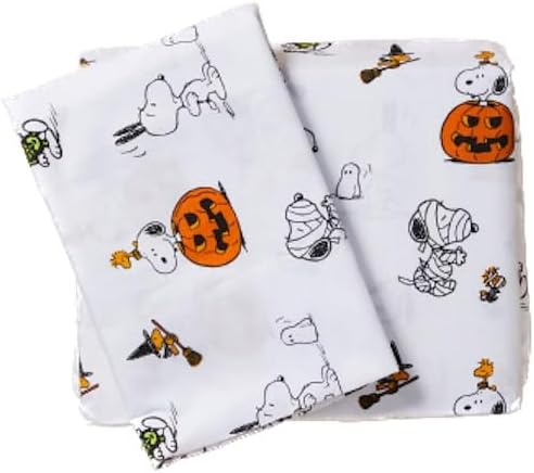 Berkshire Blanket & Home Co. Peanuts – Juego de sábanas con temática de otoño para Halloween (tamaño individual, blanco, momias  calabazas)