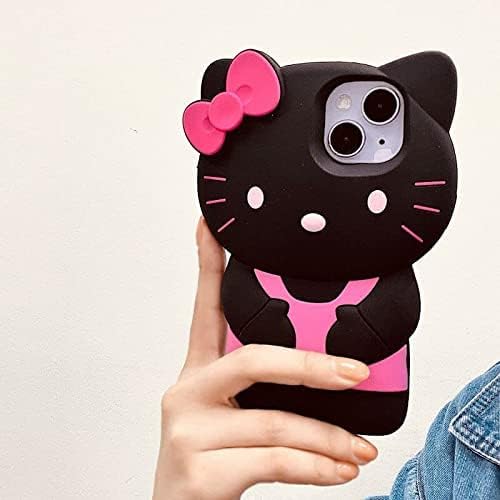 Bonita funda adorable de silicona suave de dibujos animados 3D, diseño de animales kawaii para niñas, niños, adolescentes y niños (negrorosa, para