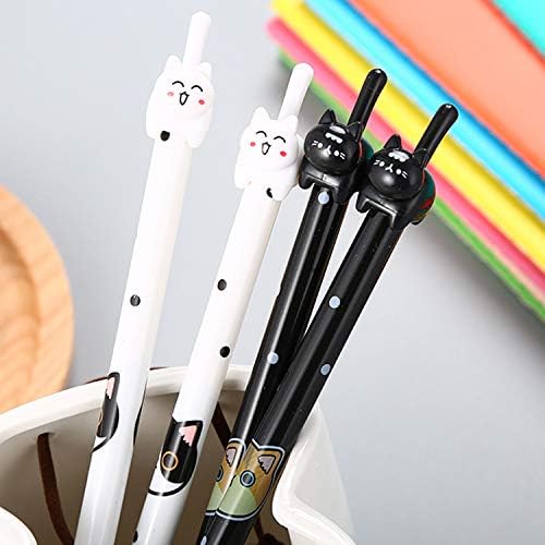 sencoo Paquete de 8 bolígrafos de tinta de gel negro de dibujos animados de papelería de gato, bolígrafos escolares para niños, regalo para niños,