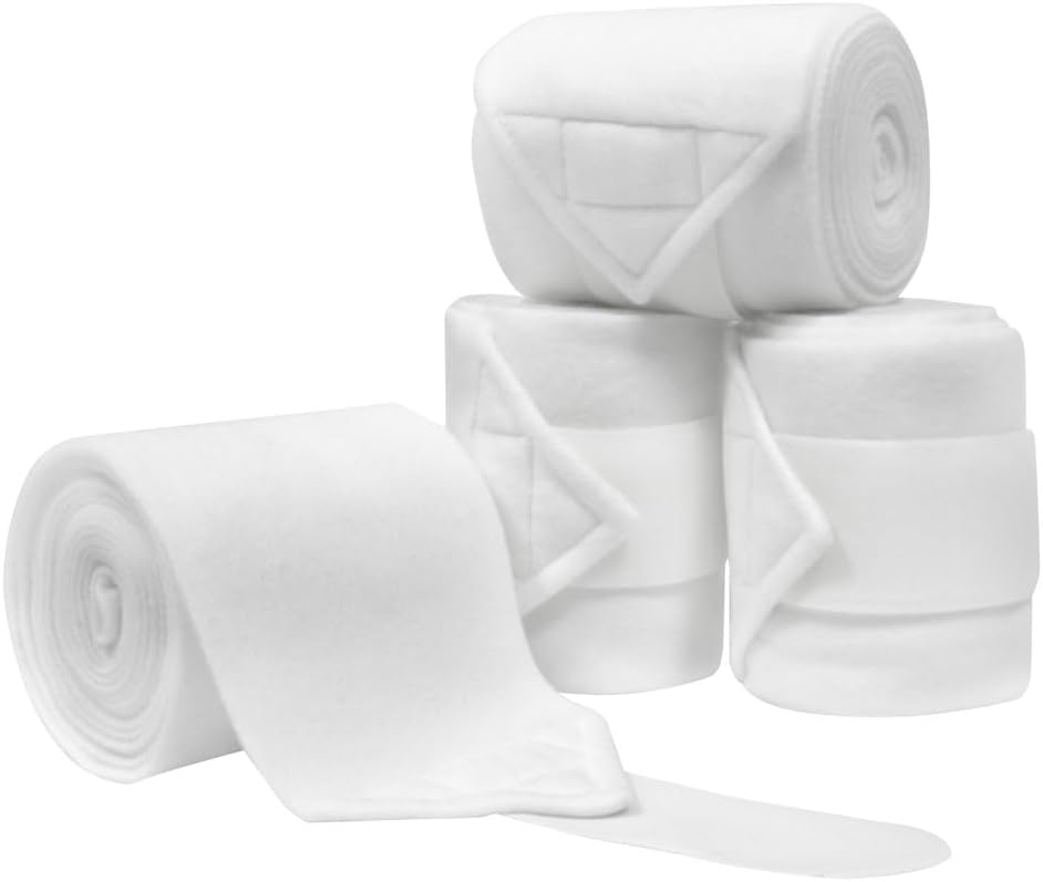 Envolturas de forro polar suave para piernas de polo de caballo, vendaje ecuestre, paquete de 4 (matrimonial (10 pies), blanco)