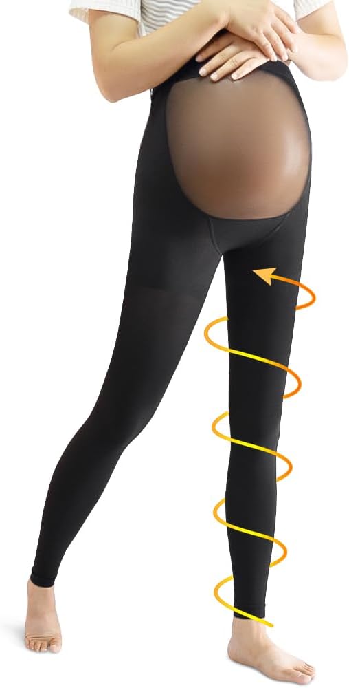 Beister – Mallas de compresión médica de maternidad, 20-30 mmHg, con soporte graduado, con banda elástica de botón y protección abdominal, medias de