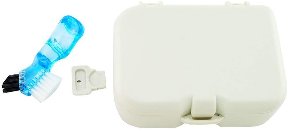 Caja de dentadura con espejo y cepillo limpio Práctica caja de almacenamiento de dientes falsos Cuidado dental