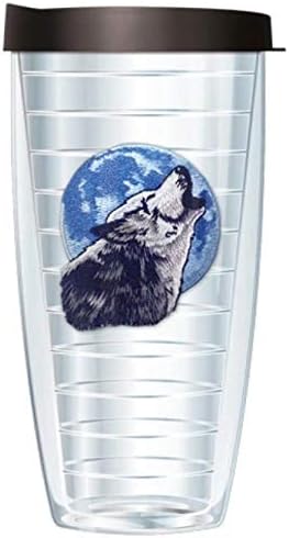 Juego de 4 vasos con tapa negra con diseño de animales salvajes, lobo aullador, oso negro, águila, lobo, vasos aislados de 16 onzas, doble pared,